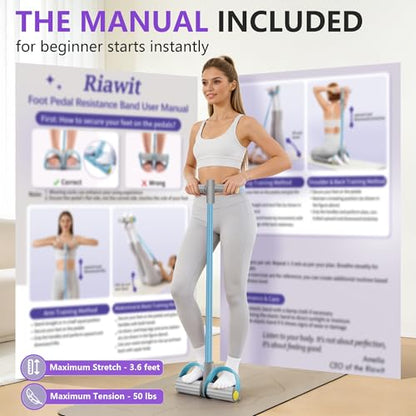 Pedal Resistance Band with Handle, 6-Tube Natural Rubber Exercise Bands - color: Gray & Blue
