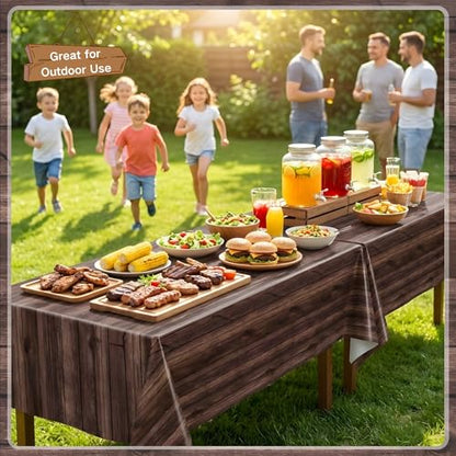 100FT x 54IN Wood Grain Plastic Tablecloth Roll with Slide Cutter Box | Heavy Duty Disposable Rustic Picnic Table Cover & Wall Backdrop, Cut-to-size for Western Party, Bulletin Board Backdrop - color: Wood Grain, size: 1200" x 54" (Rectangular)