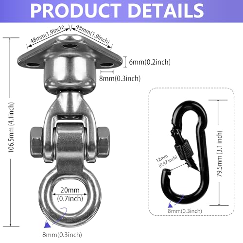 1500 LBS Heavy Duty Swing Hanger | 304 Stainless Steel Swivel Hanging Hardware with Oval Hooks | for Porch Swing, Hammock, Punching Bag, Playground,Hanging Chair (3 holes-360°+180°) - size: 3 holes-360°+180°