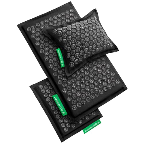 Pranamat Acupressure Large & Small Mat with Pillow Set, Premium Acupressure Therapy for Pain Relief and Relaxation, Handcrafted in Europe with Sustainable and Natural Materials (Obsidian) - color: Obsidian