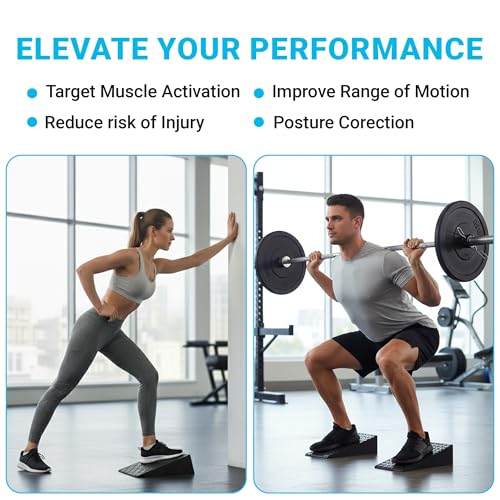 Uwaomah.Squat wedge, pack of 2, 1500 LBS Capacity, 1" & 2" Heel Elevated Squat wedge block of calf stretching & Physical Therapy, Foot Workout Wedge, Ankle Mobility, Portable Heavy Duty Blocks