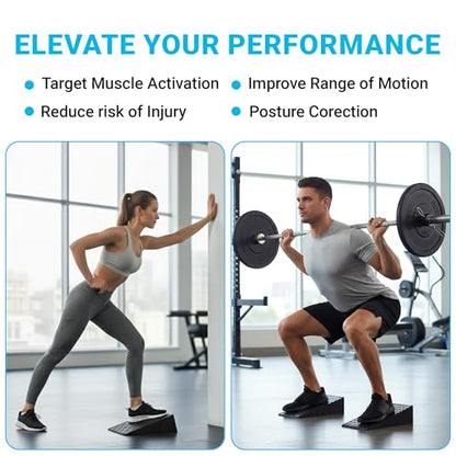 Uwaomah.Squat wedge, pack of 2, 1500 LBS Capacity, 1" & 2" Heel Elevated Squat wedge block of calf stretching & Physical Therapy, Foot Workout Wedge, Ankle Mobility, Portable Heavy Duty Blocks