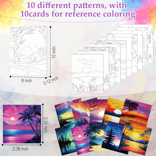 Ctosree 72 Pcs Vivid Sunset Paint and Sip Kit for Adults 8'' x 10'' Pre Drawn Canvas for Painting DIY Pre Printed Canvas for Party Favor Acrylic Painting Kit Wood Easel Brushes Date Night Bulk - style: Vivid Sunset