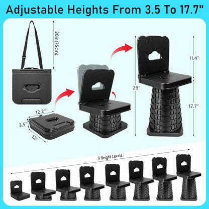Upgraded Collapsible Stool with Backrest, Portable Folding Stool, Square Telescopic Seat for Camping Fishing Hiking BBQ Outdoors and Indoors, Max Load Capacity 550lbs