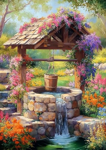 Garden Well Diamond Art Kits for Adults, Diamond Painting 12X16 Inch | Easy 5D Diamond Art Kits, Round Dots Full Drill, DIY Diamond Painting Kit for Adult Beginners, Home Wall Decor Gifts - color: Country 17