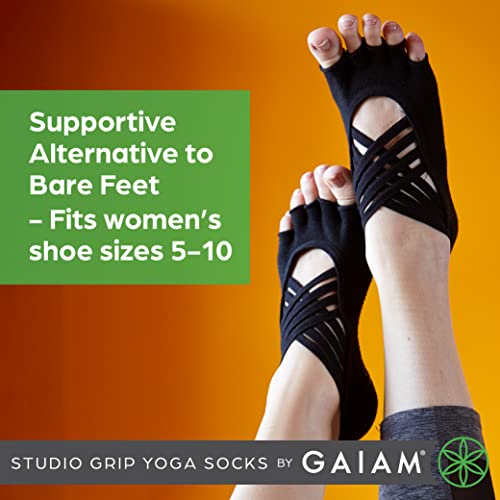 Gaiam Grippy Studio Yoga Socks, Non-Slip, Open-Toe, One Size - color: Black, size: One Size