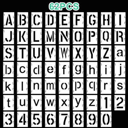 Augshy 56 Pcs Letter Stencils for Painting, 2 Inch Reusable Templates | Plastic Alphabet Templates, for Crafts Art Projects, Wood Wall Fabric Rock Signage, Interlocking Number Stencils - style: Alphabet and Number
