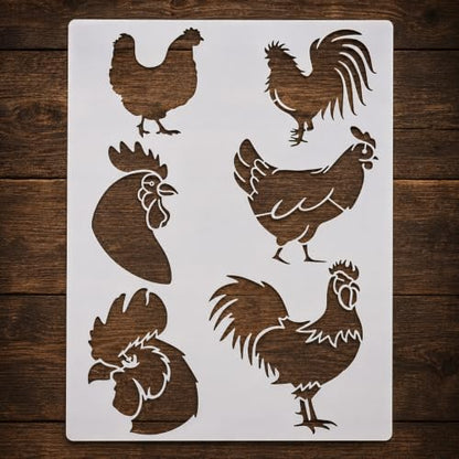 Chicken Stencil | Reusable Farmhouse Farm Stencils for Painting on Wood, Glass, Wall, Rock, Fabric, Walls, Canvas, Glassware | Rooster Farm Animals Stencil 8.5"x 11"