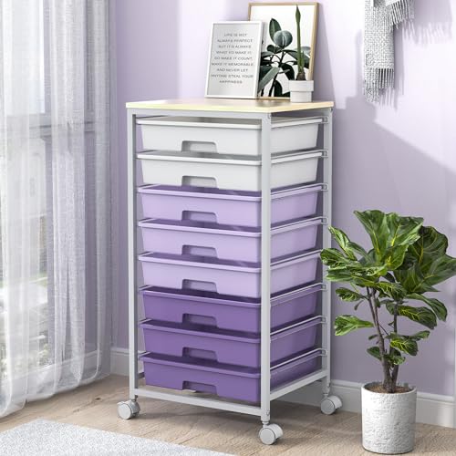 SYKIARIOL Rolling Cart with Drawers,8 Drawers Storage Cart,Purple - color: Purple
