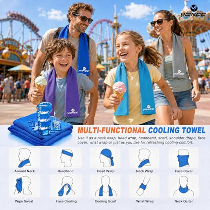 YQXCC 4 Pack Cooling Towels (47"x12"), Ice Cool Towels for Neck & Face - color: Light Blue/Dark Blue/Light Gray/Dark Gray
