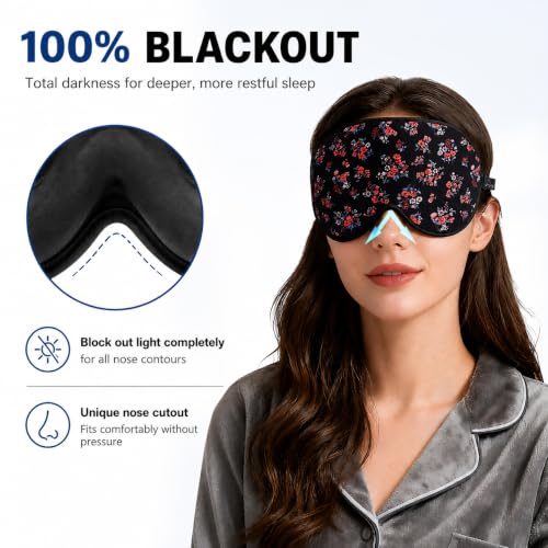 ALASKA BEAR Sleep Mask Contoured Eye Cups for Women Eyelashes Protection - color: A1 Floral Pattern