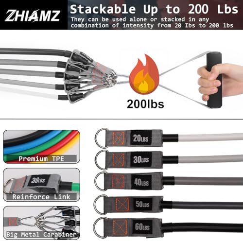 Resistance Bands with Handles, Exercise Bands with Handles, Door Anchor - color: Black-gray-set -200lbs