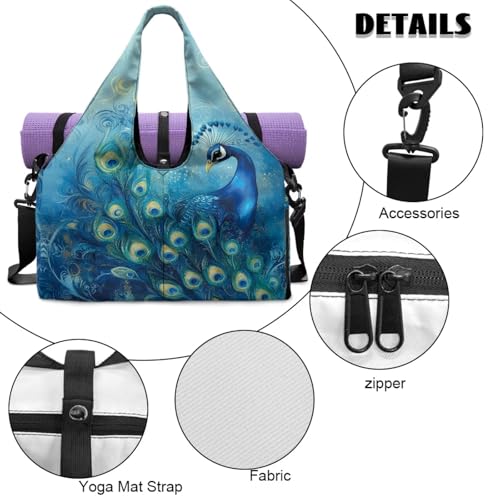 Yoga Mat Bag for Men Women Canvas Yoga Mat Carrier Take In Out Mat Easily for Beach Swim Bags Pool Sports Gym - color: Blue Peacock