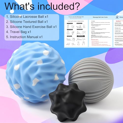 HODEMI Spiky Massage Ball Set, 3 Pack Spiky Ball, Ribbed Massage Ball & Trigger Point Ball for Deep Tissue Massage and Myofascial Release for Back, Neck, Hip, Shoulder and Foot with Mesh Bag - style: Classic Texture Set