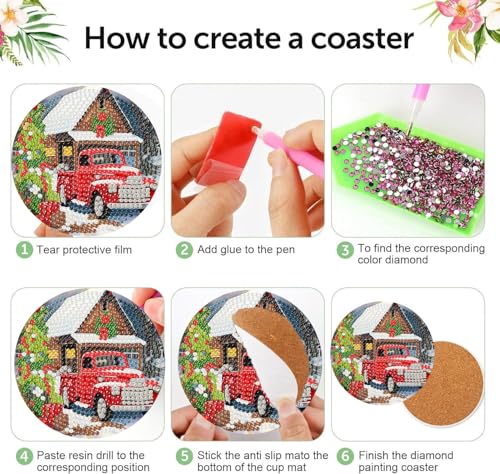 mrpwnle 8 Pcs Diamond Art Coasters Christmas Diamond Painting Coasters | Christmas Diamond Art Coasters Kit for Adults Christmas Diamond Painting Coasters with Holder DIY Diamond Dots for Gift Life - color: Christmas Coasters