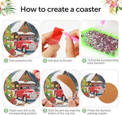 mrpwnle 8 Pcs Diamond Art Coasters Christmas Diamond Painting Coasters | Christmas Diamond Art Coasters Kit for Adults Christmas Diamond Painting Coasters with Holder DIY Diamond Dots for Gift Life - color: Christmas Coasters