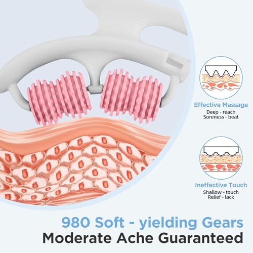 Cellulite Massage Tool - Lymphatic Drainage Massager - Muscle Roller, Deep Fascia Massage, Dimpled Skin Removal, Legs/Thighs/Buttocks, Anti-Cellulite Roller, Smooth Skin (14 Wheel - Pink) - color: White Pink