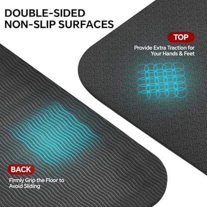 Stepwaver Extra Large Yoga Mat 6'x3'(1/4" Thick), Non-Slip, Ultra Durable, Wide Workout Mat, Wide Exercise Mats for Home Workouts, Yoga, Pilates, Stretching (Barefoot Exercise) - Black