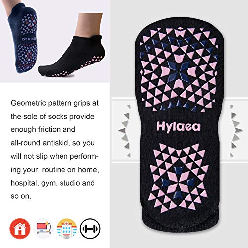 Hylaea Unisex Non Slip Socks with Grip for Yoga, Hospital, Pilates, Barre | Ankle, Cushioned | Breathable Cotton, Thick Cushioned Sole, Anti-Slip, Ankle Protection, Men Women, Ideal for Yoga, Barre, Hospital & Home Use - color: 2 Pairs Black Navy, size: L