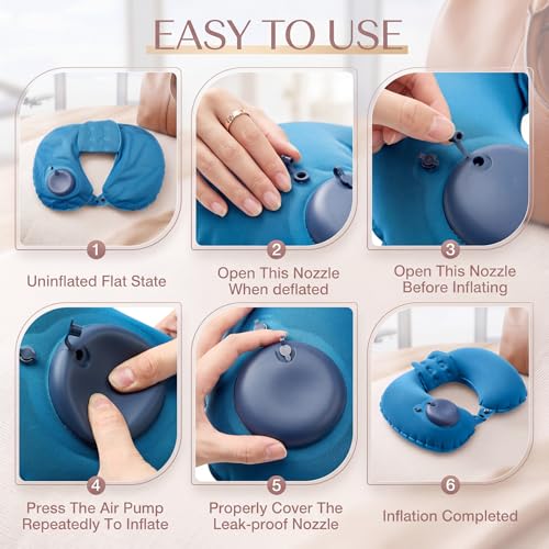 Colingmill 2 Pcs Inflatable Bath Pillows for Tub, U-Shaped Neck & Head Support Cushion, Portable Blow Up Travel Neck Pillow with Adjustable Button for Airplanes & Home Spa(Peacock Blue, Royal Blue) - color: Peacock Blue, Royal Blue