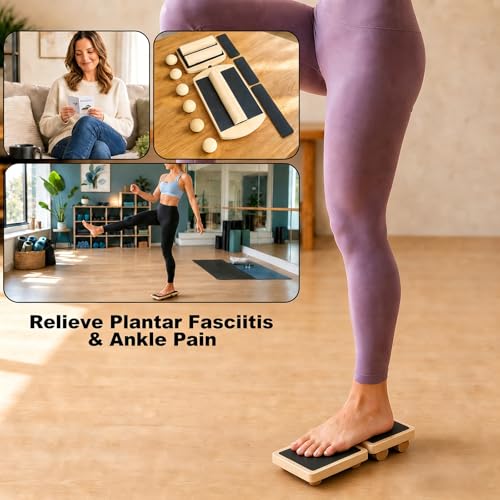 Professional Foot & Ankle Trainer, Modular Cork Slack Board with Progressive Stability Bars for Plantar Fasciitis Relief, Mobility & Balance Training, Balance Board Set Non-Slip Wooden Single Leg Support, Fits Size 8-12