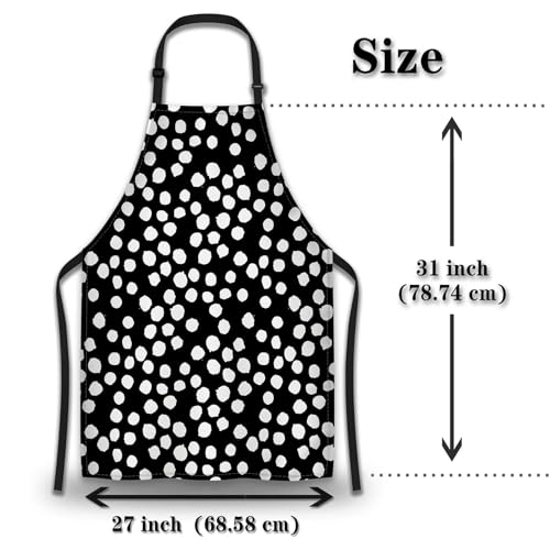 Kitchen Apron for Women Black and White Polka Dot Kitchen Aprons for Men for Cooking Restaurant BBQ Painting Crafting Gardening 27” (W) x 31” (H), Waterproof Aprons - color: Polka Dot
