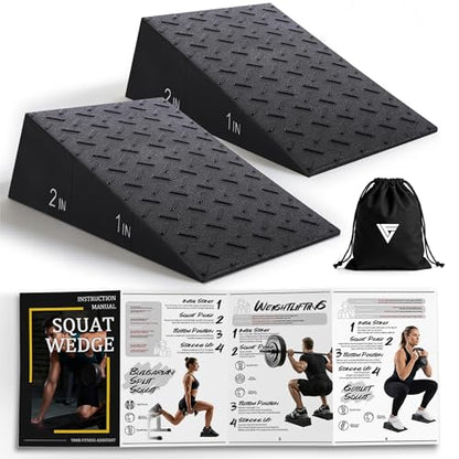 Folaps Squat Wedge Block with Guide for Heel Elevated Squat Weightlifting Slant Board for Squats with Carry Bag to Improve Mobility Balance and Strength Performance - color: Dark