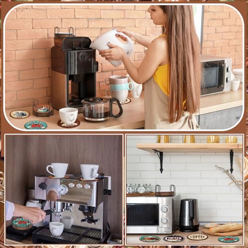 Reallnaive 8 Pcs Coffee Paint by Numbers Kit for Adults Wooden Coaster | Mini Paint by Numbers, Tiny Brown Round Oil Painting Drink Coaster with Holder, for Small DIY Craft Birthday Gift - style: Coffee