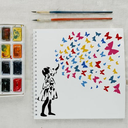 FINGERINSPIRE 9 Pcs Banksy Painting Stencil with Brush 11.8x11.8inch Painting Rat Graffiti Man Soccer Boy Deep Thought Panda Drawing Template Hugging Couple Screaming Woman DIY Stencil for Painting - style: Banksy Style Set