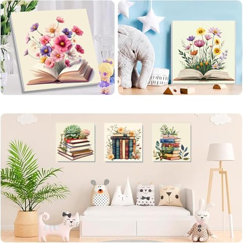 SYDYLH 6 Pack Framed Paint by Numbers for Adult, Books Easy Paint by Numbers with Frame, DIY Flowers Acrylic Adult Painting by Number Kits on Canvas for Gift Decor 8 x 8 Inch - color: Books and flowers Paint By Numbers with Framed 6-pack, size: 8''x8''-wi