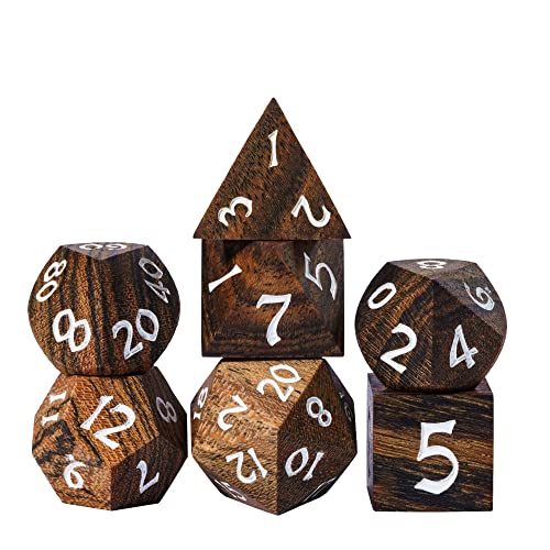 Wood DND Dice Set 7PCS Brown Wooden Dice Set for D&D Tabletop Games - color: Brown Black Striped
