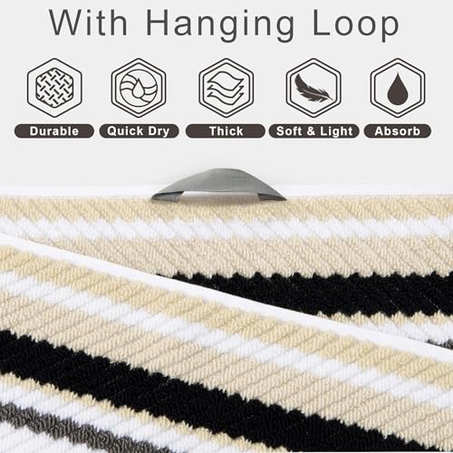 VOOVA & MOVAS Striped Towels 6 Pack, 100% Cotton, Black - color: Gray + Black Striped, size: 6 PCS Bathroom Towels