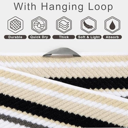 VOOVA & MOVAS Striped Towels 6 Pack, 100% Cotton, Black - color: Gray + Black Striped, size: 6 PCS Bathroom Towels