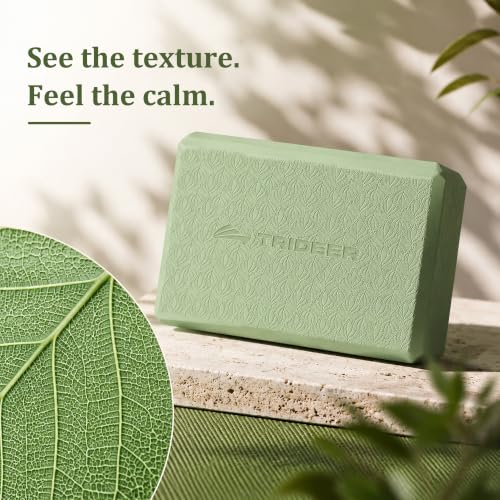 Trideer Yoga Blocks 2 Pack, Soft Non-Slip Foam Blocks with Beveled Edges for Alignment and Stretching in Yoga, Pilates, and Dance - Supportive, Lightweight, Odor Resistant, Latex-Free - color: Mint Green-Leaf Pattern