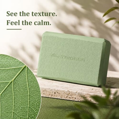 Trideer Yoga Blocks 2 Pack, Soft Non-Slip Foam Blocks with Beveled Edges for Alignment and Stretching in Yoga, Pilates, and Dance - Supportive, Lightweight, Odor Resistant, Latex-Free - color: Mint Green-Leaf Pattern