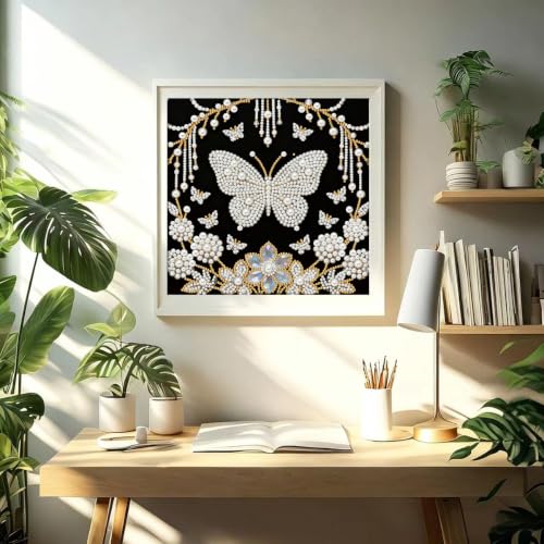 Butterfly Diamond Pearl Art Painting Kits for Adults 11.8 x 11.8 inch | 5D Special Shaped Diamond Painting Kits for Adults Beginner,DIY Pearl Diamond Dots Gem Art Craft for Home Decor - color: HL070