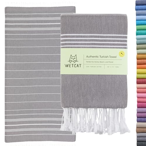 WETCAT Turkish Beach Towel Oversized (38"x71") 100% Turkish Cotton, Made in Turkey - Sand Free, Extra Large, Ultra Soft, Quick Drying, Compact & Lightweight for Travel - Dark Gray - color: Dark Gray, size: Beach Towel (38" x 71")