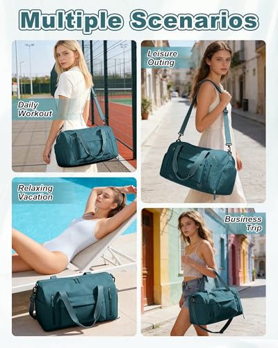 Gym Bag for Women with Shoes Compartment Travel Duffel Bag Peacock Blue - color: J2-Peacock Blue