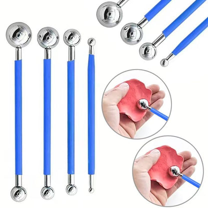9PCS Clay Ball Stylus & Nail Art Tool Set, Dual-Ended | Metal Ball Stylus Pens & Fine Detail Brushes for Nail Art, Polymer Clay, Pottery, Ceramic Sculpting & DIY Crafts - color: 9Pcs