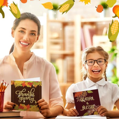 Saillong 12 Pack Fall Thanks Diamond Painting Greeting Card Kits DIY Thanksgiving Diamond Art Cards with Envelope Maple Leaves 5D Rhinestones Paint Card for Adults DIY Crafts Family Friend Autumn Gift - color: Thanksgiving