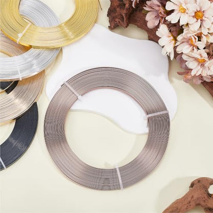 Beebeecraft 1 Roll 32.8 Feet 10m Flat Aluminum Wire 5mm Wide 1mm Thick Camel Color Metal Anodized Bendable Craft Wire for Bezel Sculpting Armature Floral DIY Jewelry Making Wrapping - color: Camel