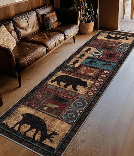 YIHOUSE Washable Rustic Cabin Runner Rug 2x8 Hallway - color: Brown, size: 2'x8' (Runner)