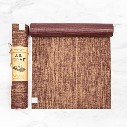Myga Jute Yoga Mat, High Performance Vegan Floor Exercise Mat, Eco Friendly Biodegradable Yoga Mat with PVC Backing,72" x 24", 0.2" Thickness - color: Plum