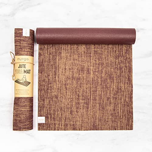 Myga Jute Yoga Mat, High Performance Vegan Floor Exercise Mat, Eco Friendly Biodegradable Yoga Mat with PVC Backing,72" x 24", 0.2" Thickness - color: Plum