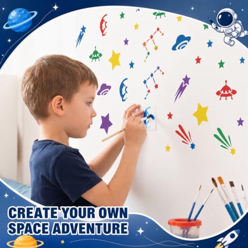 Fainne 100 Pcs 1.5 Inch Space Theme Small Stencils for Crafts | Reusable Painting Stencils for Wood Wall Card Making Scrapbooking Journaling, Portable Craft Templates - style: Space