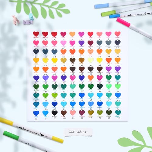 Ohuhu Adult Coloring Book Markers 100 Color Dual Tip Water-Based-Maui-White | No Bleed Coloring Markers Fineliner & Brush Drawing Pens Art Pens for Kids Adults Sketch Journal - color: White Pen, size: 1 Count (Pack of 100)