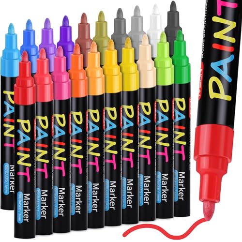 IVSUN Paint Markers, 20 Colors Oil-Based Waterproof Marker Medium Tip | Never Fade Quick Dry and Permanent, Works on Rocks, Wood, Fabric, Plastic, Canvas, Glass, Mugs, DIY Craft