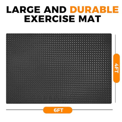 4x6ft Gym Floor Mat 10mm Thick - Large TPE/NPE Foam Workout Mat for Home Gym, Garage Floor, Yoga & Exercise - Non-Slip Eco-Friendly Fitness Mat (Black)