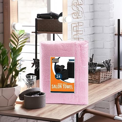 Utopia Towels Bleach Proof Salon Towels, Pack of 12, 16x27 in, Pink - color: Pink, size: 12 Pack
