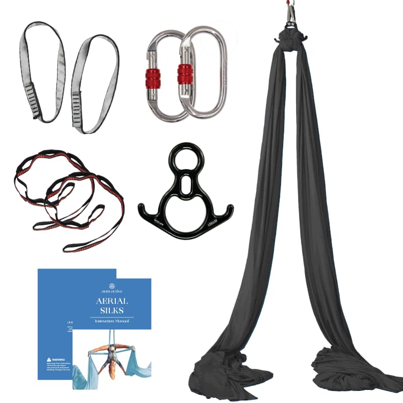 Aerial Silks Starter Kit, 9 Yards, Aerial Yoga Hammock, Hardware - color: Black
